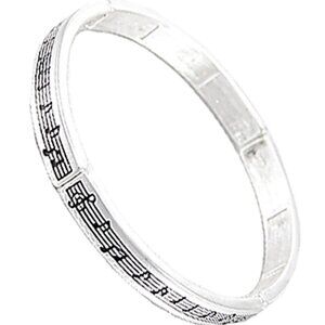 Silver Stretch Bangle Bracelet Music Notes Perfect Band Teacher Gift NWT